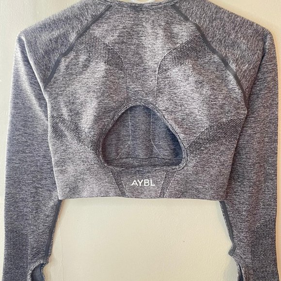 AYBL MOTION SEAMLESS LONG SLEEVE CROP TOP GREY MARL SIZE M - Picture 6 of 9